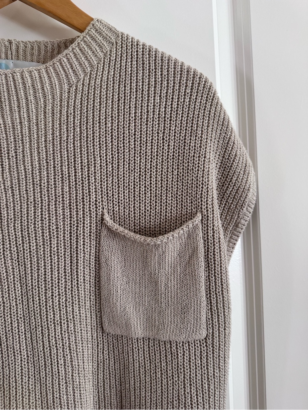 Free People Freya Sweater Sleeveless Top in Beige with pocket - Picture 5 of 7